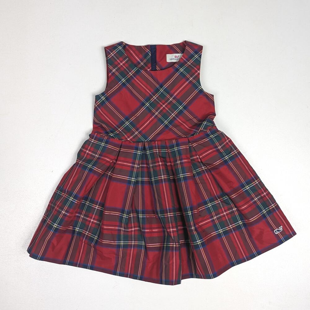 Vineyard Vines Dress Girls Sz 4T Jolly Plaid Red Christmas Holiday Sleeveless